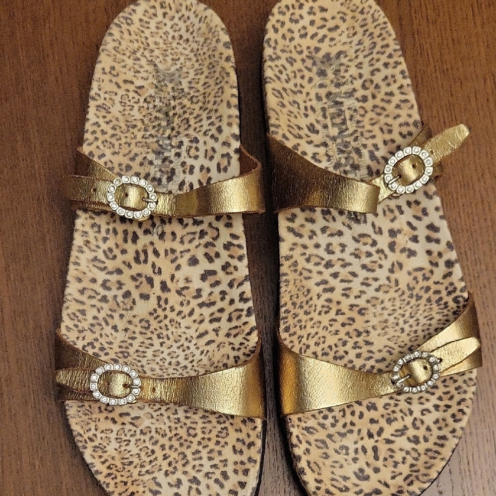 Gold/Leopard Print Mephisto Women's Sandals